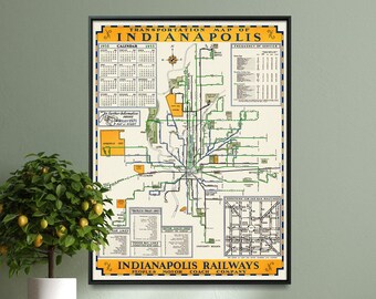 Indianapolis, Indiana Transportation Vintage Map Print| Street Map Poster| Wall Art Home Gift