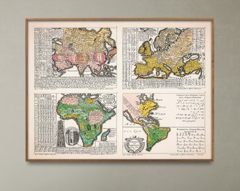 Earliest Linguistic Maps of the Four Continents| Ancient Alphabet Chart Poster| Linguist Wall Art Gift