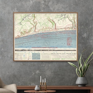 Normandia Omaha Beach Est/ Mappa del D Day/ Invasione della Normandia 1944/ Poster della mappa della Seconda Guerra Mondiale/ Mappa dell'esercito americano