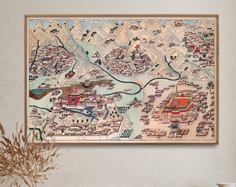 Buddhist Palace In Lhasa| Vintage Map Print| Lhasa, Tibet Map Poster| Buddhist Wall Art Home Gift