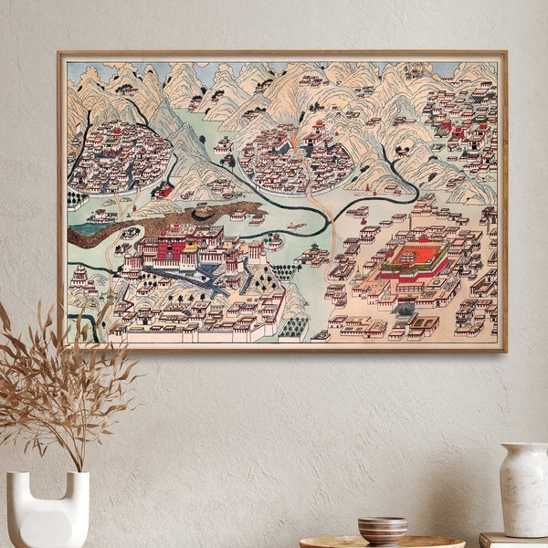Buddhist Palace In Lhasa| Vintage Map Print| Lhasa, Tibet Map Poster| Buddhist Wall Art Home Gift