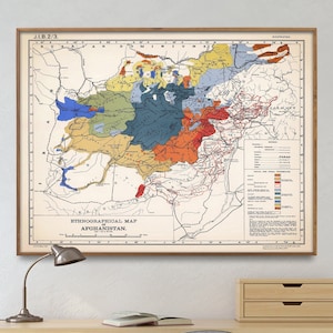 Ethnographic Map of Afghanistan, Afghanistan Wall Art, Vintage Map Print, Large Map Poster