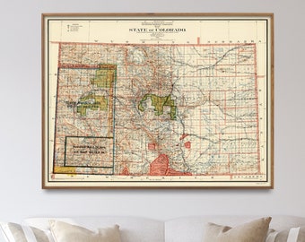 Old Map of the State Of Colorado| Vintage Colorado Map Print| Colorado Poster Wall Art