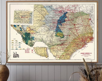 May include: A vintage map of the United States, printed on cream paper with a brown frame. The map shows the states of the United States, with a focus on the central and southern states. The map is titled "Goldblatt Bros. & Co."