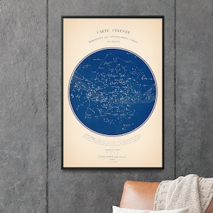 Mapa celeste visible desde Francia/Impresión vintage de mapa celeste/Póster del zodíaco/Arte mural para regalar en casa
