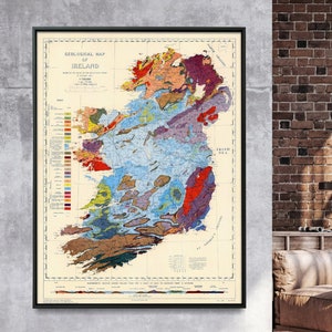 Geologische Karte von Irland| Geologische Karte Drucken | Geologie Karte| Wissenschaft Poster | Irland Wandkunst | Große Landkarte