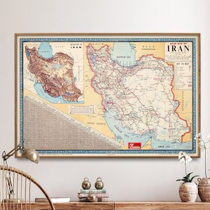 Iran Vintage Straßenkarte Druck, Reise Karte Poster, iranische Wand Kunst Geschenk