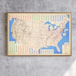 Vintage US Military Installations Map, 1950s Poster, Army Navy Air Force Decor, Veteran Gift