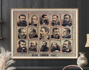 Beard Trimming - Vintage Chart Print, Beard Styles Poster, Barber Shop Wall Art Gift