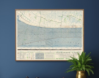 Impresión del mapa de Utah Beach South: Día D en Normandía, póster del ejército estadounidense de la Segunda Guerra Mundial
