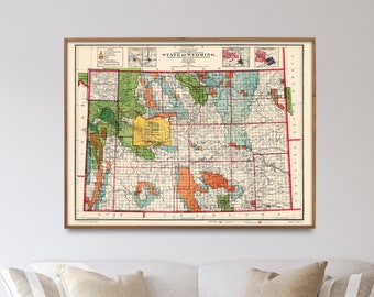 State of Wyoming Vintage Map Print| Wyoming Map Wall Decor| Wyoming Home Gift Wall Art