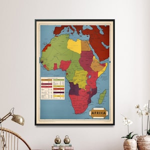 Impresión de mapa antiguo de África colonial, póster gráfico del colonialismo africano, arte mural histórico