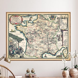 Fromageries et vignobles français - impression de carte vintage, art mural, cadeau pour la maison