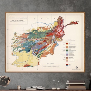 Geologische Karte von Afghanistan, Vintage Afghanistan Karte Druck, Geologische Karte Poster, Geologie Karte Wandkunst
