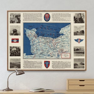 Normandy Invasion 1944, D Day Vintage Map Print, World War 2 Map Poster, US Army Poster, Military Map, Military Gift