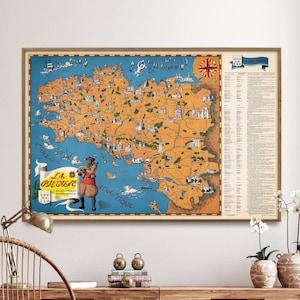 Impression de carte vintage de Bretagne, carte illustrée de la région de France, cadeau d'art mural Français pour la maison