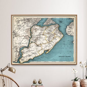 Staten Island Vintage Karte Drucken | Richmond County NY| Großes Wandbild Landkarte| Wand Kunst Home Geschenk