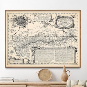 Fleuve Amazone - impression de carte vintage, affiche de carte du bassin amazonien, cadeau d'art mural pour la maison