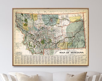 Vintage Montana State Map Print: 1908 Clason's Industrial Map