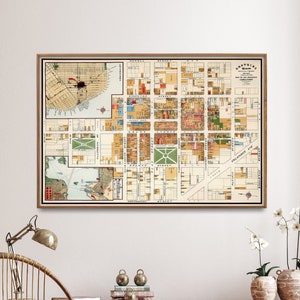 Impression de carte vintage du quartier chinois de San Francisco | Grande affiche de carte| Décoration murale pour la maison