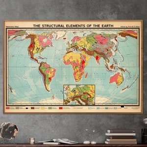 World Geology Struktur - Vintage Karte Druck, Geologische Karte Wandkunst, Geologe Perfektes Geschenk