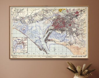 Karachi Vintage Map Print| Karachi Map Poster| Pakistan Decor| Karachi Map Wall Art