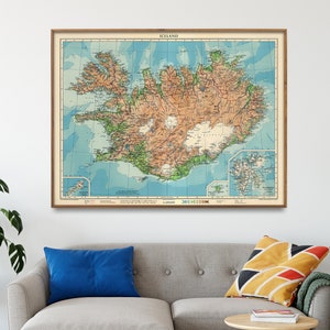 impression de carte d'Islande vintage, cadeaux d'Islande, décoration d'Islande, art mural d'Islande, grande affiche d'Islande