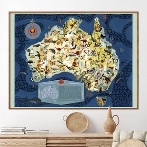 Animals of Australia - Vintage bildliche Karte, australische Fauna, Wand Kunst Geschenk
