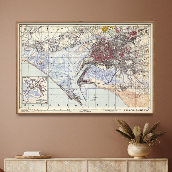 Karachi Vintage Map Print| Karachi Map Poster| Pakistan Decor| Karachi Map Wall Art