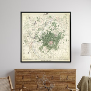 Siria: Alepo - Impresión de mapa antiguo, arte mural sirio, regalo para el hogar