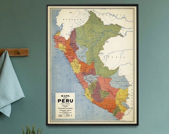 Peru Vintage Map Print| Old Map of Peru| Peruvian Home Decor| Peru Map Wall Art| Large Map Poster