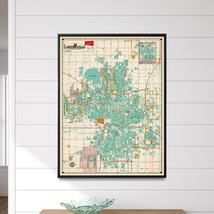Impressão de mapa vintage de Oklahoma City, pôster de mapa de rua, arte de parede para presente de casa