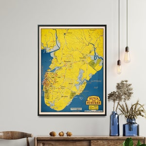 Suva, Fiji  Vintage Map Print| Colorful Map Poster| Wall Art Home Gift