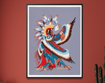 Eagle Dancer Vintage Painting Print| American Indian Wall Art Decor| Southwestern Wall Art Home Gift