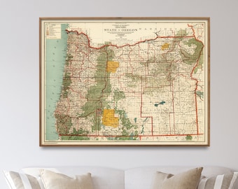 Old Map of Oregon| Oregon State Vintage| Oregon Map| Oregon Wall Art| Oregon Large Map Poster