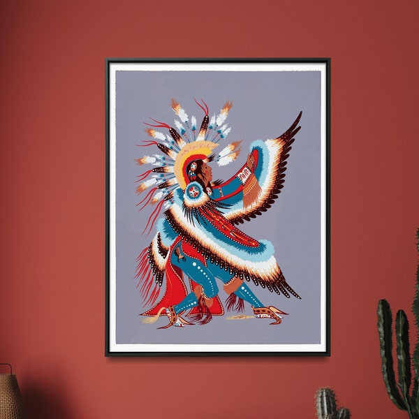 Eagle Dancer Vintage Painting Print| American Indian Wall Art Decor| Southwestern Wall Art Home Gift