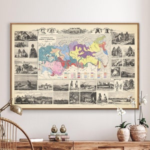 Carte ethnographique de la Sibérie et du Turkestan - impression de carte russe vintage