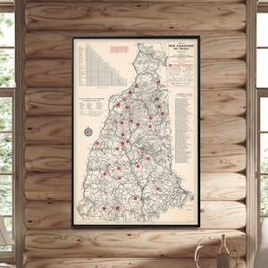 New Hampshire Ski Loipen Vintage Karte Print, Wintersport Poster, Skihütte Wandkunst