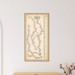 Rivières de l'ouest des États-Unis : Mississippi, Missouri, Ohio et Illinois - impression de carte vintage, art mural grand et petit format