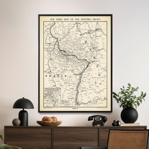 Impresión de mapa antiguo de las líneas Maginot y Sigfrido de la Segunda Guerra Mundial, regalo de arte mural militar