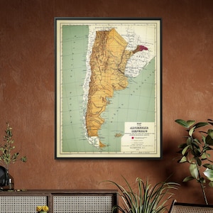 Ancienne carte de l'Argentine| Carte de l'Argentine vintage| Poster carte, art mural, décoration, impression, carte murale, cadeau carte