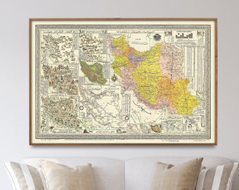 Map of Iran In Farsi| Iran Pictorial Map| Vintage Map| Iran Print| Large Map Poster