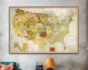 Impresión de mapa vintage de reservas indígenas/Arte mural de reservas de nativos americanos/Póster de regalo para el hogar