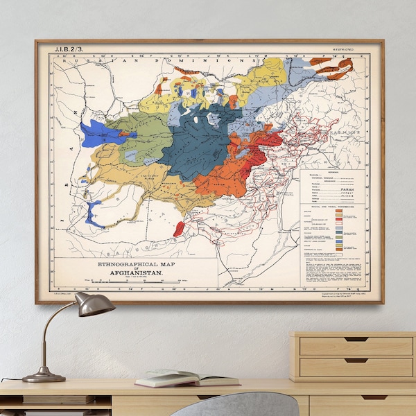Ethnographical  Afghanistan Map|  Afghanistan Wall Art| Vintage Map Print| Large Map Poster