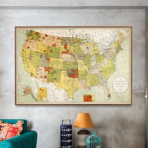 Stampa mappa vintage delle riserve indiane/Arte murale delle riserve dei nativi americani/Poster regalo per la casa
