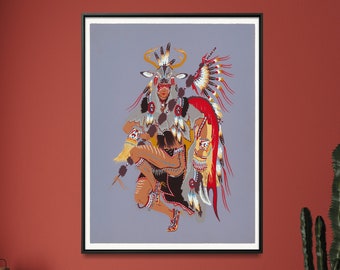 Deer Dancer Vintage Painting Print| American Indian Wall Art Decor| Southwestern Wall Art Home Gift
