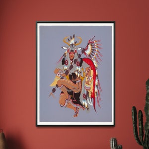 Impresión de pintura vintage de bailarina de ciervos/Decoración de arte de pared de indios americanos/Arte de pared del suroeste, regalo para el hogar