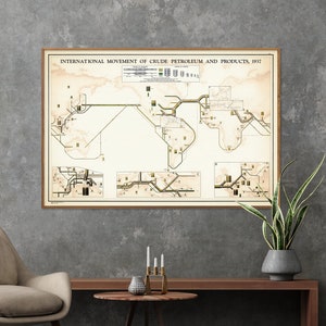Internationaal verkeer van ruwe aardolie en producten, 1937 - vintage diagramafdruk