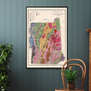 Geologische Karte von New Hampshire und Vermont| Vintage Karte Drucken | Geologisches Poster | Geologie Geschenk