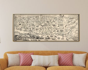 The Holy Land and Jerusalem Vintage Map Print| Pictorial Map Poster| Christian Home Gift Wall Art